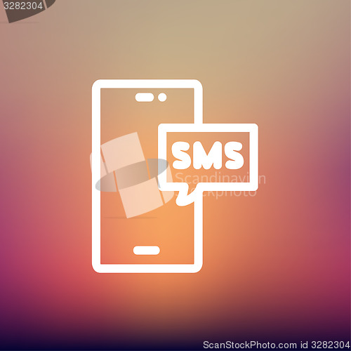 Image of Mobile phone with SMS can receive and send messages thin line icon