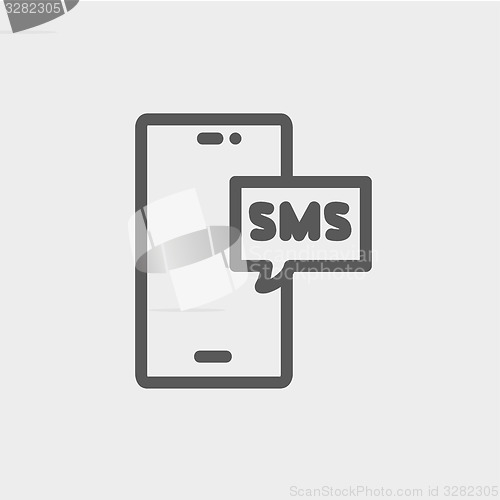 Image of Mobile phone with SMS can receive and send messages thin line icon