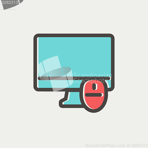 Image of Monitor and computer mouse thin line icon