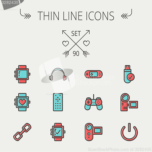 Image of Technology thin line icon set