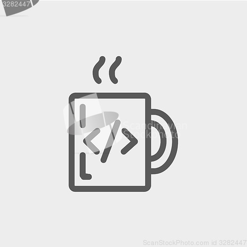 Image of Mug with hot coffee thin line icon
