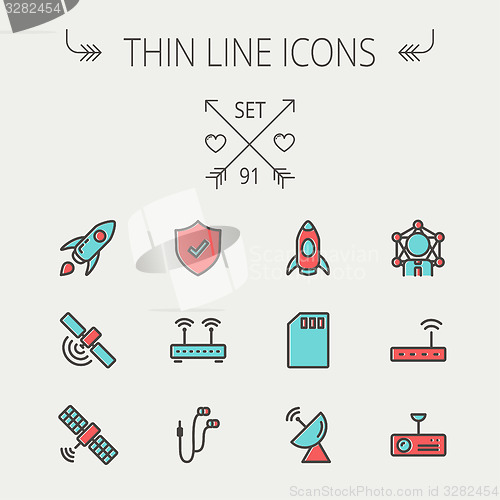 Image of Technology thin line icon set