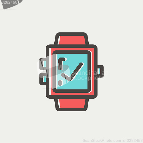 Image of Smartwatch with check sign thin line icon