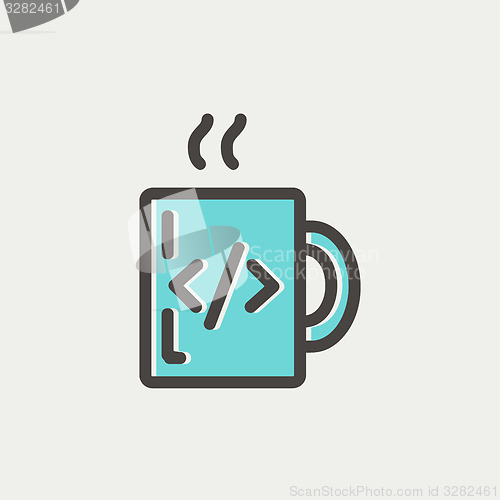 Image of Mug with hot coffee thin line icon