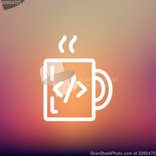 Image of Mug with hot coffee thin line icon