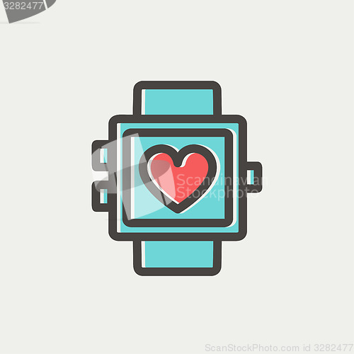 Image of Wristwatch with heart display thin line icon