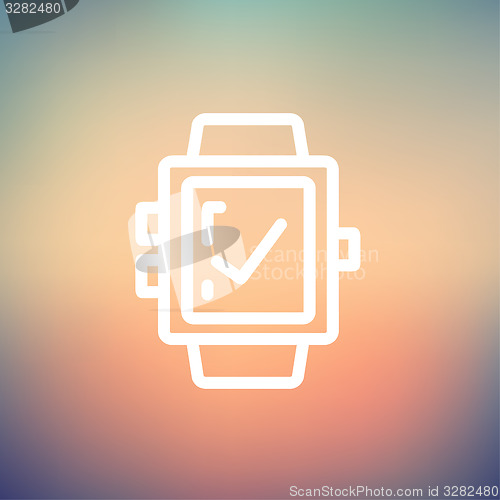 Image of Smartwatch with check sign thin line icon