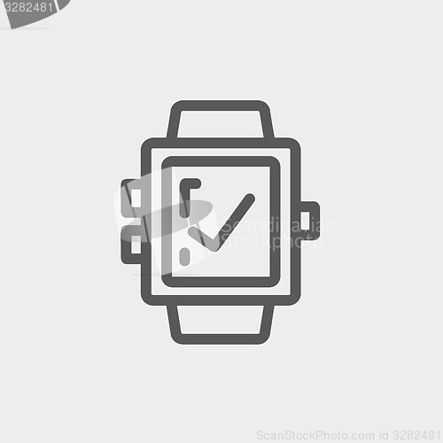 Image of Smartwatch with check sign thin line icon