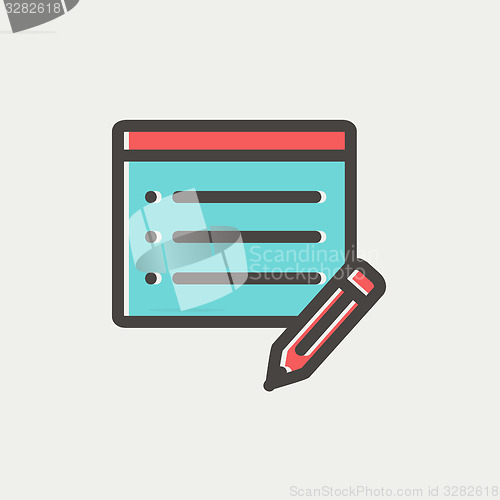 Image of Note pad and pencil thin line icon