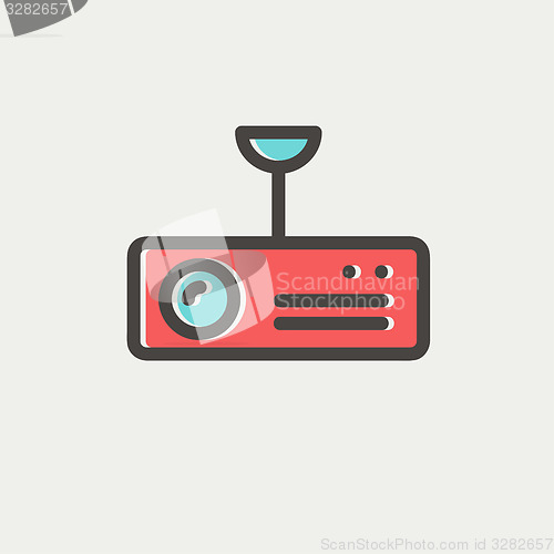 Image of Vintage radio with analog dials and antenna thin line icon