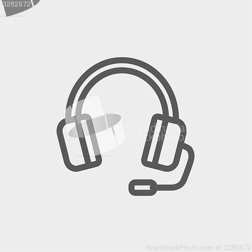 Image of Headphones with microphone thin line icon