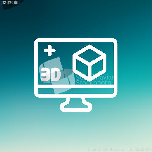 Image of Computer monitor with 3D box thin line icon