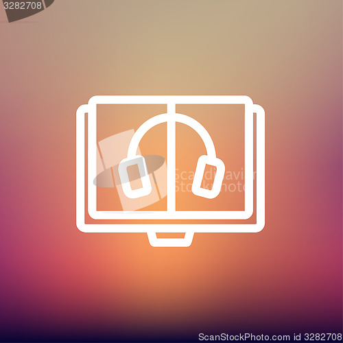 Image of Headphone in screen monitor thin line icon