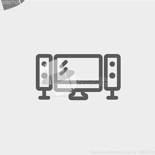 Image of Flat screen television with speakers thin line icon