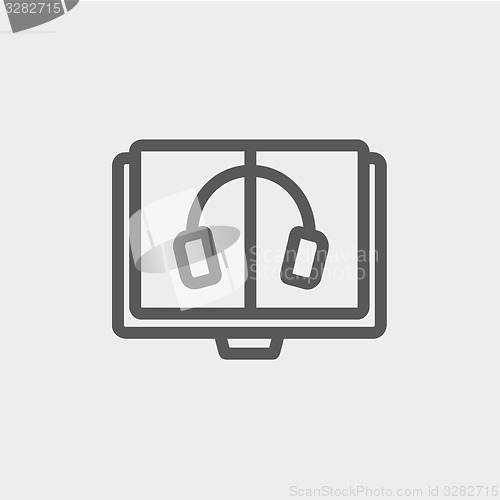 Image of Headphone in screen monitor thin line icon
