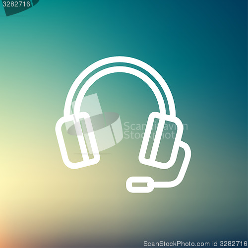 Image of Headphones with microphone thin line icon