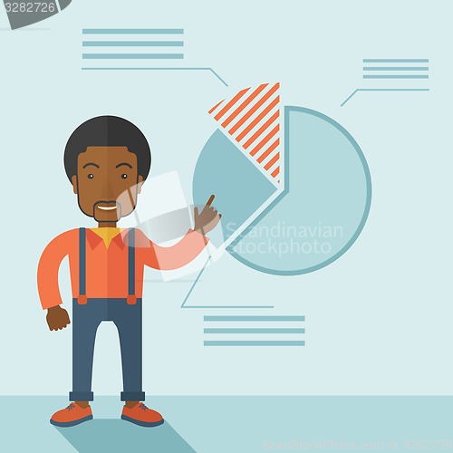Image of Young man with his financial pie chart.
