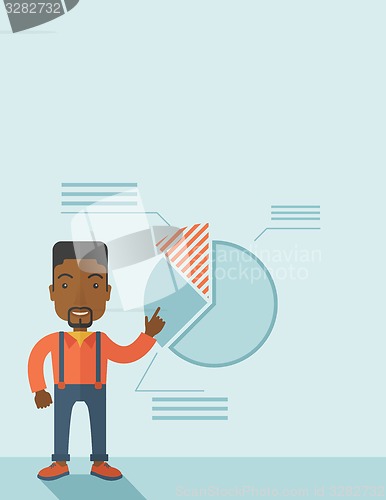 Image of Young man with his financial pie chart.