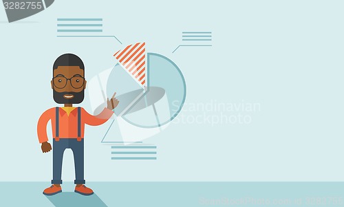 Image of Young man with his financial pie chart.
