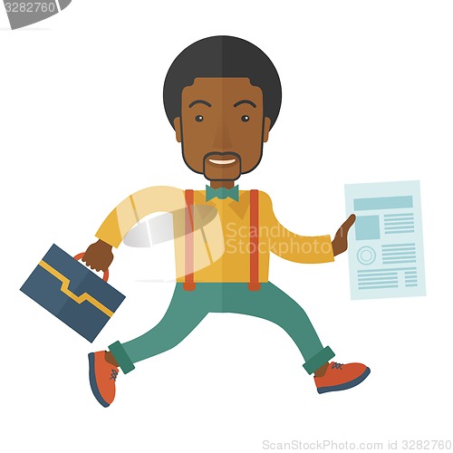 Image of Businessman with bag and paper.