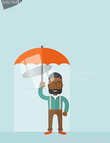 Image of Successful man with umbrella.