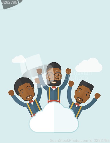 Image of Three happy businessmen on the cloud.