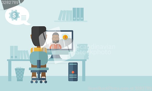 Image of Two people talking online.