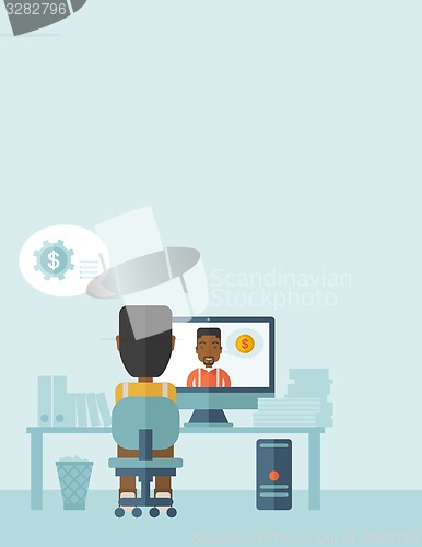 Image of Two people talking online.