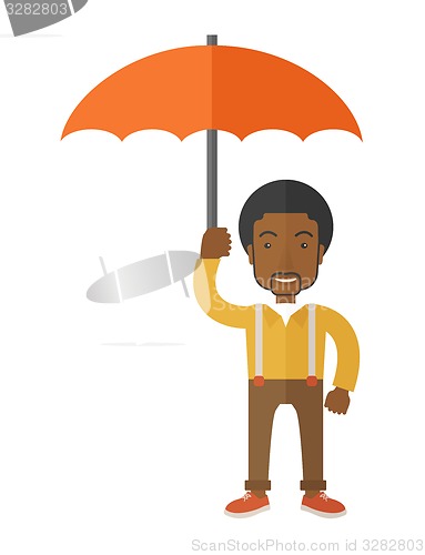 Image of Successful man with umbrella.