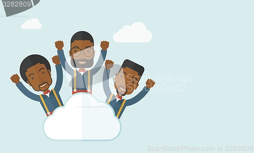 Image of Three happy businessmen on the cloud.