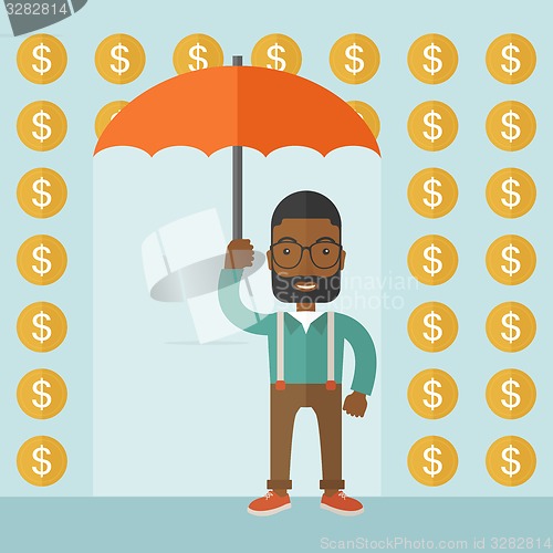 Image of Happy businessman with umbrella.