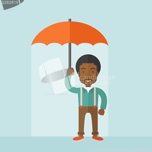 Image of Successful man with umbrella.
