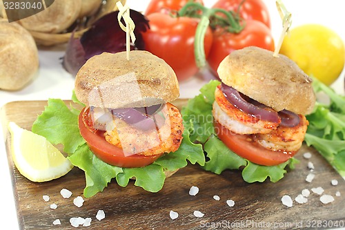 Image of healthy delicious prawn burgers