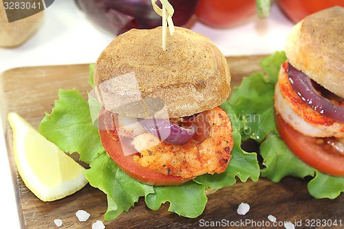Image of colorful healthy delicious prawn burgers