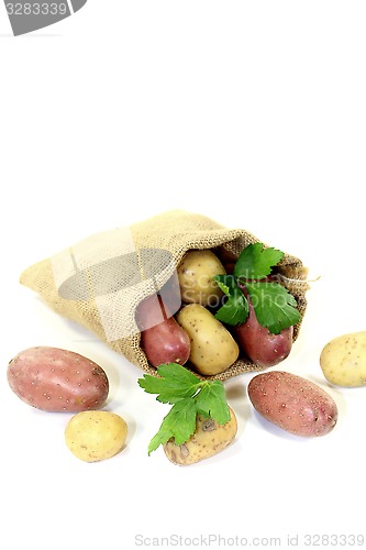 Image of colorful potatoes in a sack