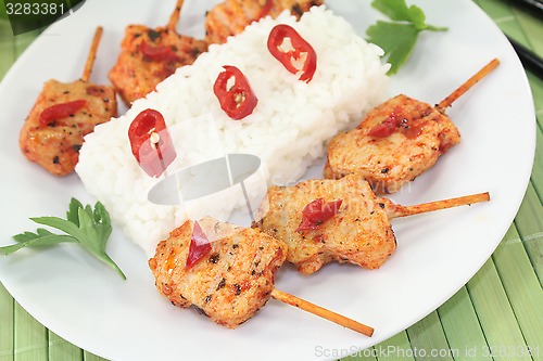 Image of Asian sate skewers with peanut sauce