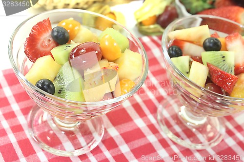 Image of Fruit salad on a checkered napkin