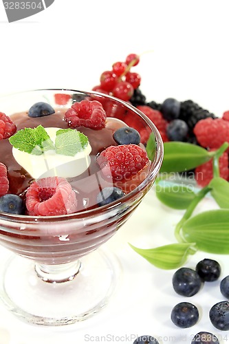 Image of red fruit jelly with vanilla and lemon balm