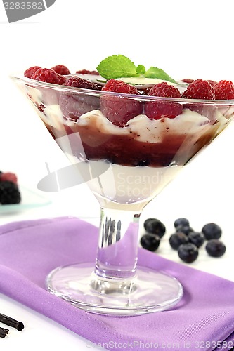 Image of Layered dessert with raspberries