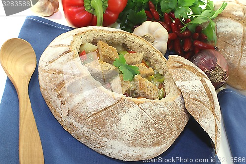 Image of fresh Bread soup with croutons