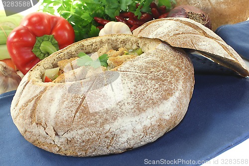 Image of fresh Bread soup with chilli