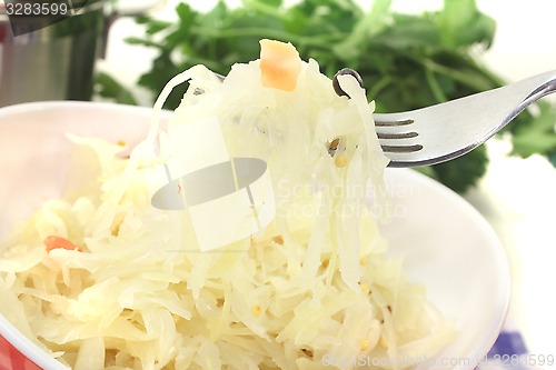 Image of delicious Sauerkraut on a fork