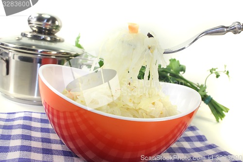 Image of fresh delicious Sauerkraut on a fork