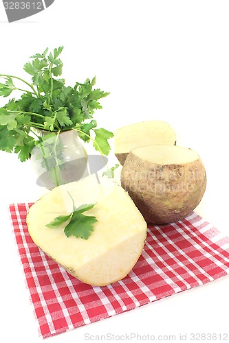 Image of yellow rutabaga on a napkin