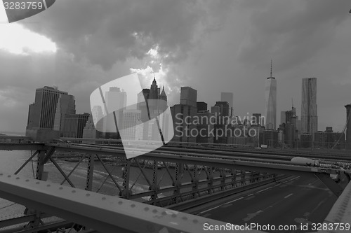 Image of Crossing the Brooklyn bridge in the storm