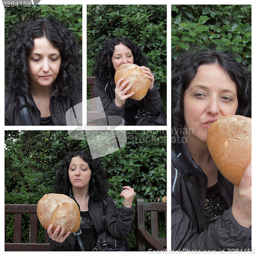 Image of Brunette girl with bread set