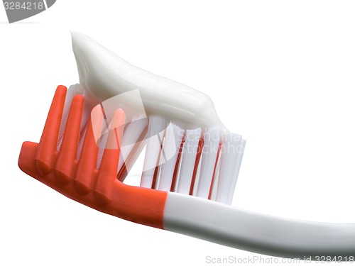 Image of Toothbrush with toothpaste isolated on white background