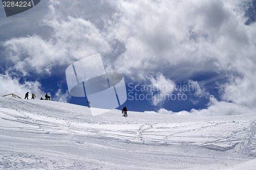 Image of Ski slope in sun wind day