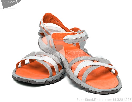 Image of Pair of summer sandals on white background