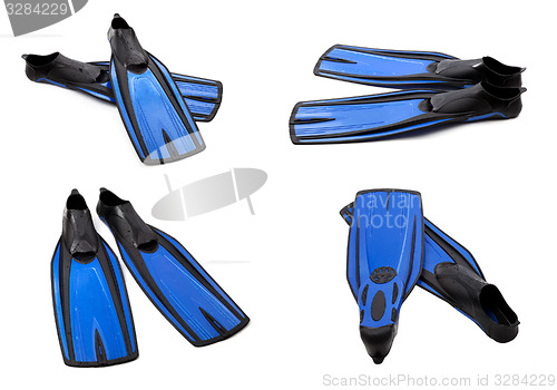 Image of Set of blue swim fins for diving
